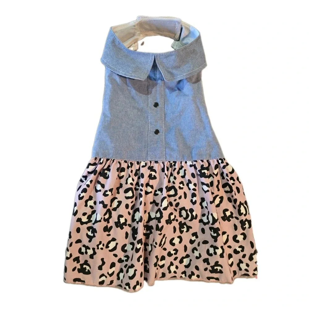 Coat & Tails Dog Dress L w/ Matching Hat S Pink Leopard Chambray